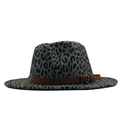 Cappello fedora in lana grigio leopardato con cinturino marrone e fibbia in metallo - M (56-58cm) / Grigio