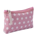 Pink canvas cosmetic bag with white polka dots and secure zipper closure for travel - Dot / Pink