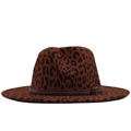 Cappello fedora con stampa leopardata in feltro di lana marrone e cinturino in pelle - Borgogna / M (56-58cm)