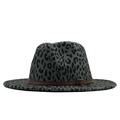 Chic leopard print wool fedora hat with brown leather band and vintage buckle detail - Dark Gray / M (56-58cm)