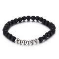 Pulsera minimalista de piedra de lava negra y cuentas de acero plateado para hombre y mujer - Color Acero