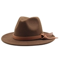 Classic wide brim wool fedora hat in dark coffee brown with leather decorative band - Dark Coffee