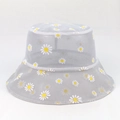 Cappello a secchiello in rete grigia con stampa a margherite per protezione solare estiva - Grigio