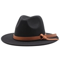 Klassischer schwarzer Wollfilzhut mit braunem Lederband auf weißem Hintergrund - M (55-58cm) / Schwarz