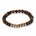 Tiger eye stone bead bracelet with rose gold steel accents on a white background - Rose Gold