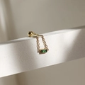 Anello a catena regolabile in acciaio al titanio con gemma verde rettangolare dorata - Zircone Verde