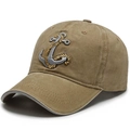 Casquette de baseball en jean kaki avec broderie ancre marine et texture délavée vintage - Réglable / Kaki