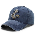 Casquette de baseball en jean délavé bleu marine avec broderie ancre marine - Réglable / Bleu Marine