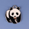 Detailed view of a black and white enamel panda alloy pendant with silver metal edges - Panda 18