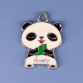 Cute panda enamel alloy pendant with green leaf and lovely engraving on blue background - Panda 16