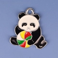 Close-up of enamel panda charm with a colorful striped ball for DIY jewelry - Panda 20