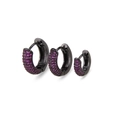 Three varying sizes of black metal hoop earrings set with micro-pave purple zircon stones - Small / Black/Red Zircon