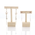 Elegant gold flower and pink heart tassel earrings on a wooden display stand - SM1905 Double Jewelry Display