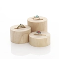 Three-piece set of cylindrical solid wood ring display stands with natural wood grain - 3-Piece Cylinder Ring Holder Set