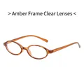 Stylish tea frame clear lens glasses with a minimalist oval design for a trendy look - Tea Frame Clear Lens