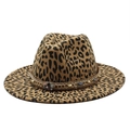 Leopard print wool fedora hat with gold chain and colorful gemstone trim for men and women - M(56-59CM) / Light Orange
