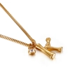 Gold box chain necklace featuring a bamboo-style letter K pendant and clear zircon stone - Letter K (KN91792-KFC)