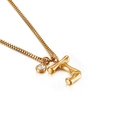 Golden bamboo style letter T pendant necklace with a sparkling round zircon and box chain - Letter J (KN91791-KFC)