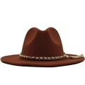 Detailed texture of brown wool fedora hat featuring pearl chain and tassel accents - M (56-58cm) / Caramel