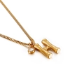 Gold stainless steel box chain necklace with bamboo style letter H pendant and crystal charm - Letter H (KN91789-KFC)