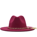 Detail of wide brim wool hat in rose red with gold pearl chain and tassel fringe - M (56-58cm) / Rose Red