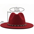 Cappello fedora rosso a tesa larga con catena decorativa nera e dorata - M(56-58cm) / Rosso