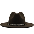 Classic dark brown wool fedora hat featuring a gold and black braided chain decorative band - M(56-58cm) / Coffee