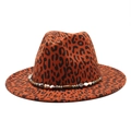 Detail of leopard print fedora hat featuring a vintage beaded band on orange wool felt - M (56-59cm) / Orange Red