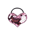 Détail d'un ornement de coeur rose pailleté sur un élastique à cheveux noir - Cœur à Paillettes Rose (3)