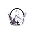 Detailed shot of a sparkling silver sequin crown charm attached to a black elastic hair tie - Silver Sequin Crown (18)