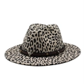 Chapeau fedora en laine léopard pour femme avec boucle tête de taureau en métal - M (56-59cm) / Poche zippée