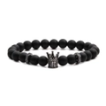 Men's matte black beaded crown bracelet with micro-pave zircon charms on white background - Matte Black White Zircon Crown