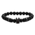 Matte black onyx beads bracelet featuring a micro-paved black crown and crystal spacers - Matte Black Black Zircon Crown