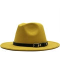 Cappello fedora classico in feltro di lana giallo con nastro in pelle nera e fibbia - M(56-58cm) / Giallo