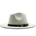 Chapeau fedora blanc en laine avec ruban en cuir noir et boucle en métal argenté - Blanc