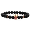Bracciale in pietre nere opache con ciondolo a corona dorata e cristalli rosa - Oro Opaco Bracciale in Zircone Rosso Rosa