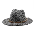 Detail of grey leopard print wool fedora with a braided bead band and vintage metal studs - M (56-59cm) / Dark Gray