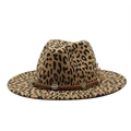 Classic leopard print wool felt fedora with ethnic braided cord and beaded metallic trim - M (56-59cm) / Light Orange