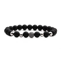 Mattschwarzes Steinperlenarmband mit Silberakzenten und einer Mikro-Zirkonia-Kugel - Weißgold Kugel