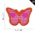 Pink checkered butterfly embroidery patch with heart patterns, size 5.5x4.0cm - Style 28