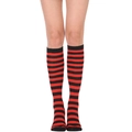 Classic red and black striped knee-high socks for women made of elastic knit cotton - One Size / Red and Black Thin Stripes
