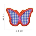 Blue and white checkered butterfly embroidery patch with orange border, size 5x3.5cm - Style 32