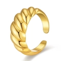 Anillo de croissant trenzado chapado en oro de 18K con diseño minimalista de banda abierta - Dorado