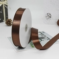 Deep brown 2.5cm satin polyester ribbon on white spool for elegant gift packaging - 91m / 32# Coffee