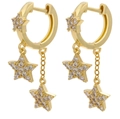 Orecchini a cerchio con stelle dorate e cristalli scintillanti a micro-pavé - Oro - Zircone Bianco