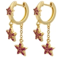 Eleganti orecchini dorati con stelle rosse e cristalli micro-pave da donna alla moda - Placcato Oro - Zirconia Rossa