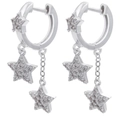 Vista dettagliata degli orecchini a stella in argento con zirconi e nappe lunghe - Platino - Zirconia Bianca
