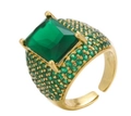 Adjustable gold ring featuring a large square green gemstone and micro-pave side stones - Adjustable Open / Gold - Green Zirconia