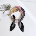 Pleated square neck scarf with pink chain print and delicate accordion folds texture - Chain Frame Black Border