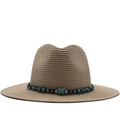 Dettaglio cappello in paglia con fascia etnica di perline turchesi decorative - M (56-58cm) / Rosa